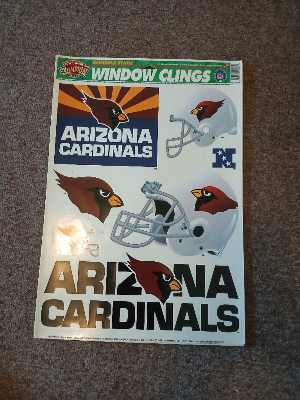 Arizona Cardinals NFL Window Clings Set of 9 Football New